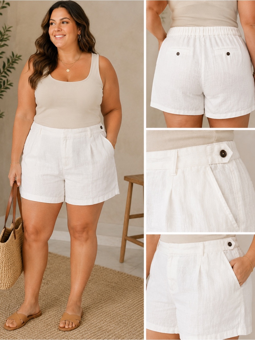 Lord & Taylor Woman White Linen Shorts Size 24W NWT $80